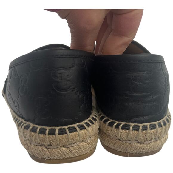 Gucci Black Guccissima Leather GG Slip On Espadrille Flats EU 5.5  US 5.5 - Picture 4 of 14
